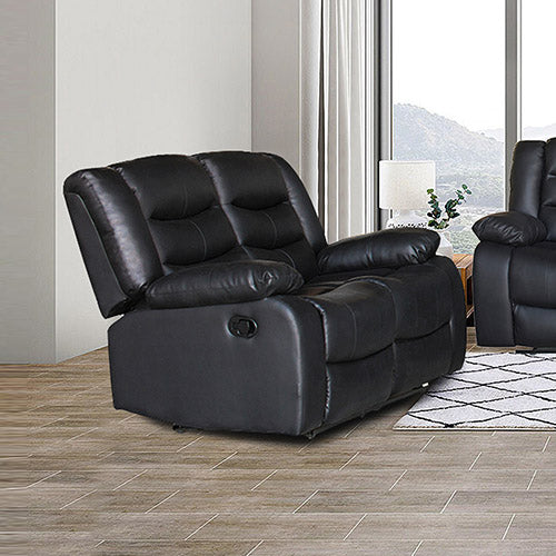 Pu Leather Recliner 2 Seat Sofa - Black