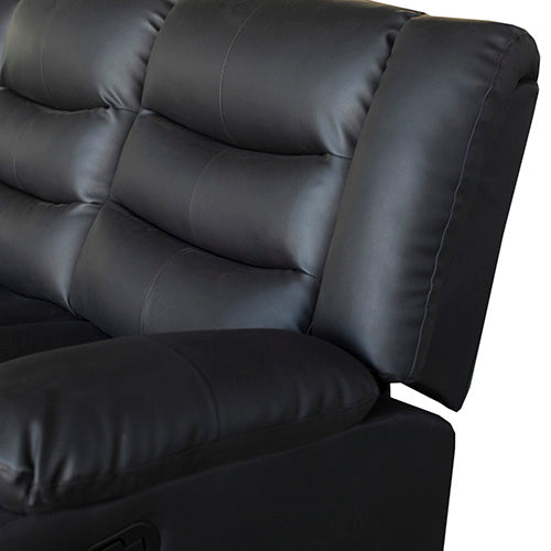 Pu Leather Recliner 3 Seat Sofa - Black