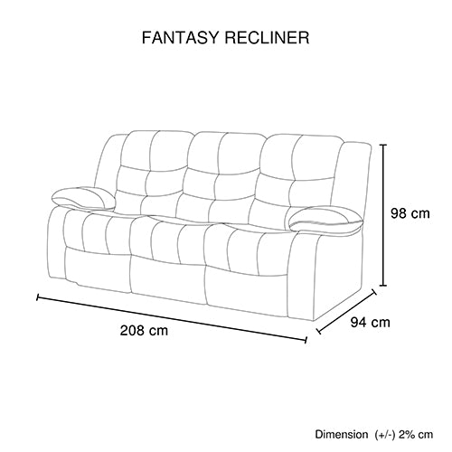 Pu Leather Recliner 3 Seat Sofa - Black