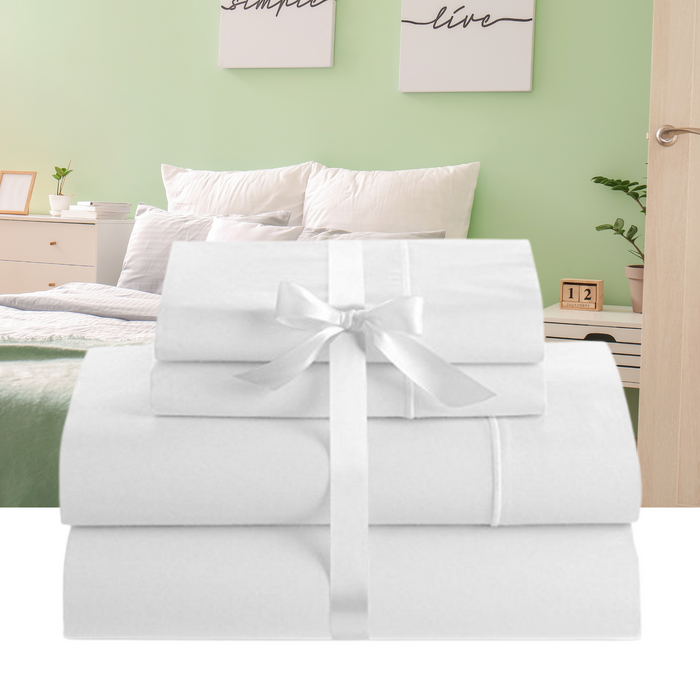Linen 1500TC Cotton Rich Sheet Set - Queen Size White