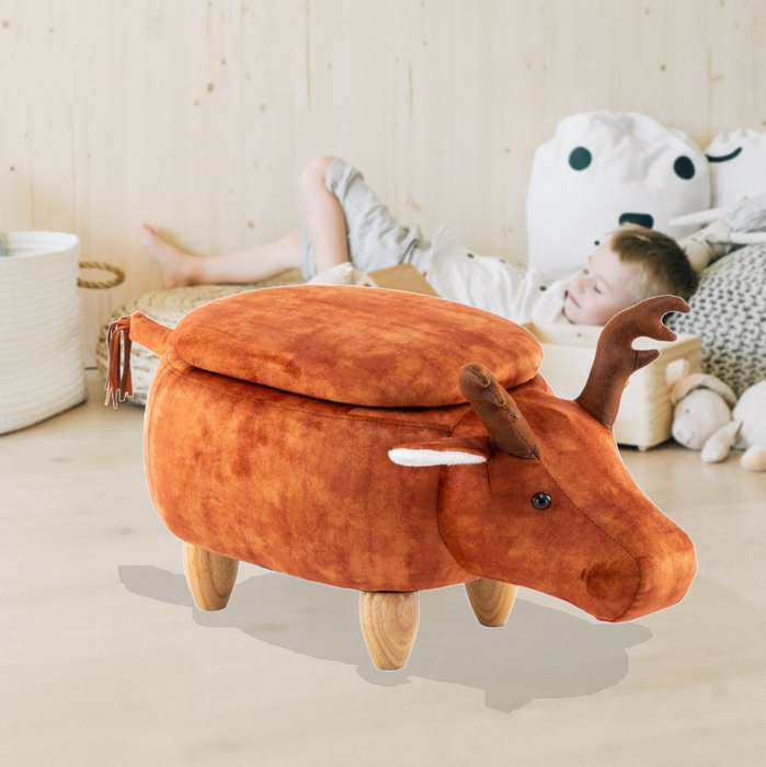 Bostin Life Ottoman Storage With Wooden Footrest - Wilson Orange Brown Deer Baby & Kids > Furniture