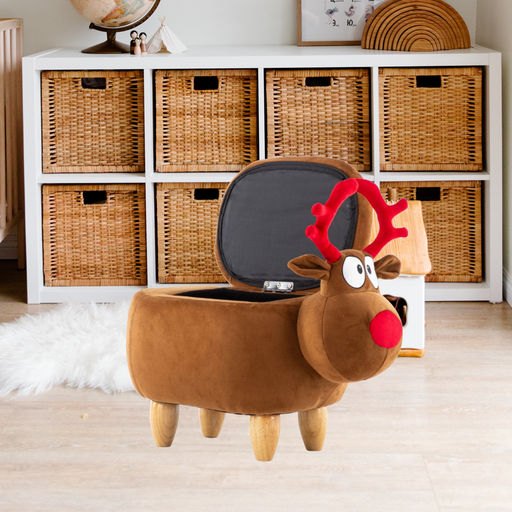 Bostin Life Ottoman Storage With Wooden Footrest - Velvet Brown Deer Baby & Kids > Furniture