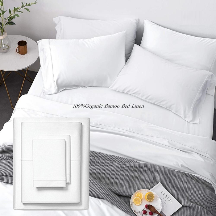 100% Organic Bamboo Fitted Bed Sheet Set Queen Size White