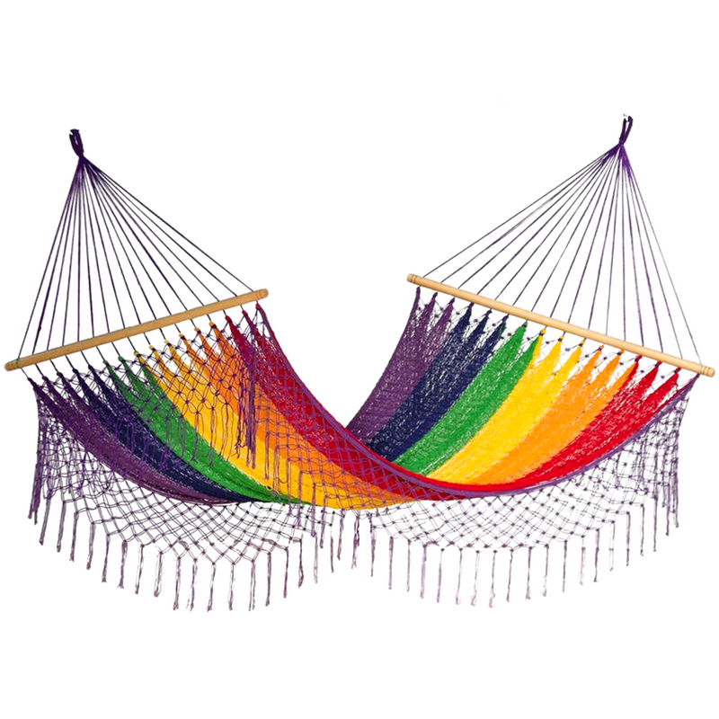 Resort Style Fringed King Size Hammock - Rainbow