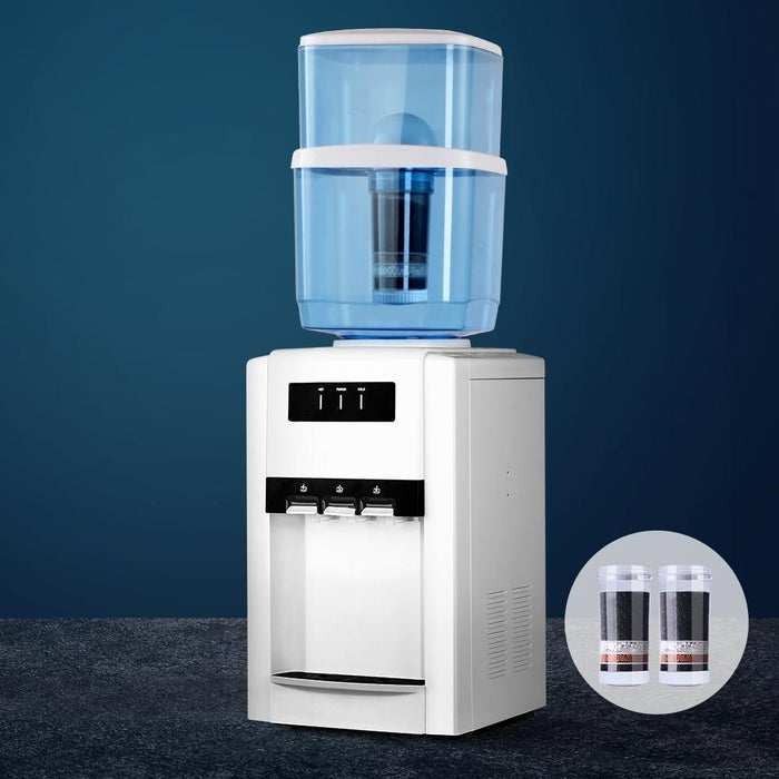 Three Tap 22L Bench Top Water Purifier Cooler Filtered Dispenser with 2 Replacement Filters