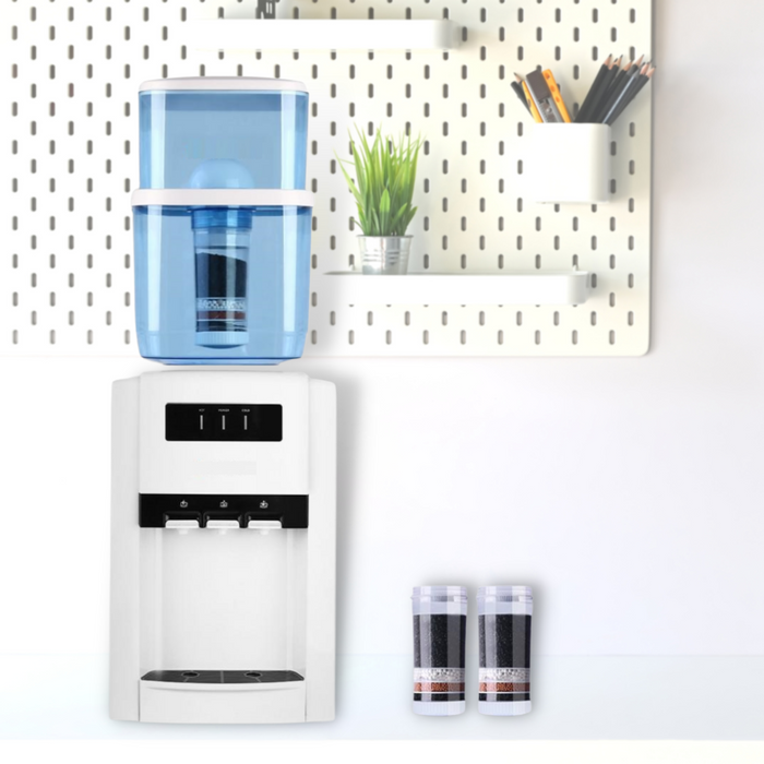 Three Tap 22L Bench Top Water Purifier Cooler Filtered Dispenser with 2 Replacement Filters