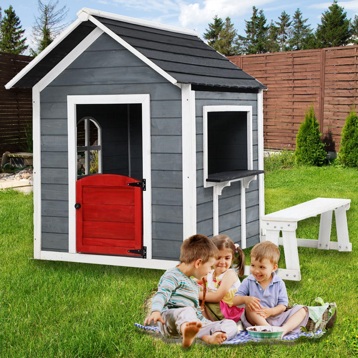 Kids Cubby House Outdoor Pretend Play Bench Wooden Playhouse Childrens