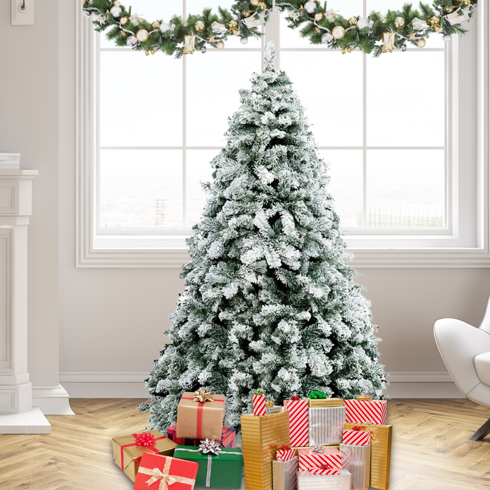 7FT 859 Tips Snowy Christmas Tree - Snowy Green