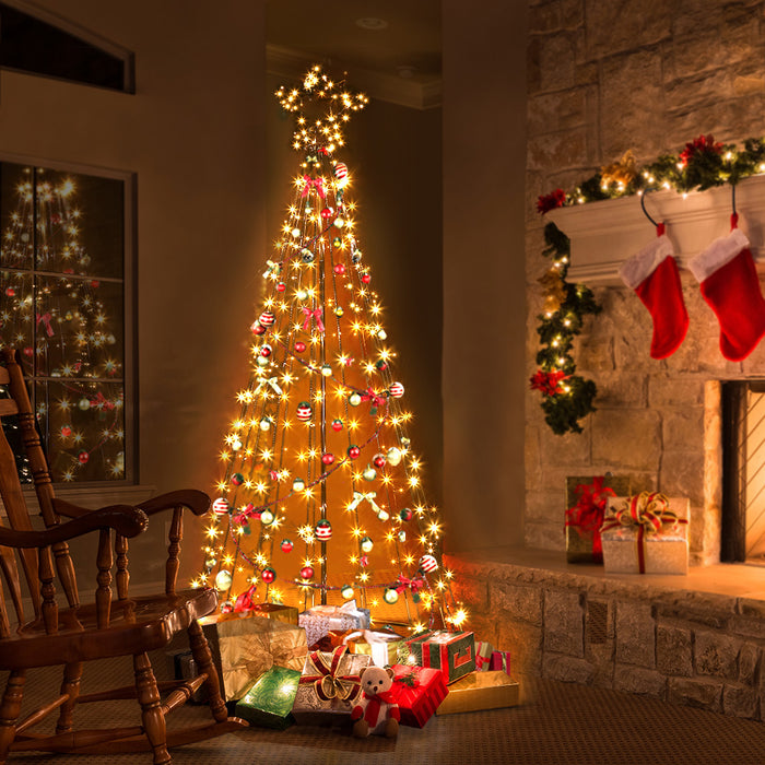 2.1M LED Metal Frame Christmas Tree Shape Solar Lights - Warm White