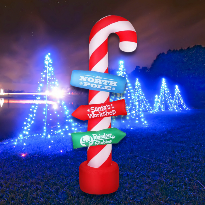 2.4M LED Inflatable Christmas Santa Guide Candy Sign Pole