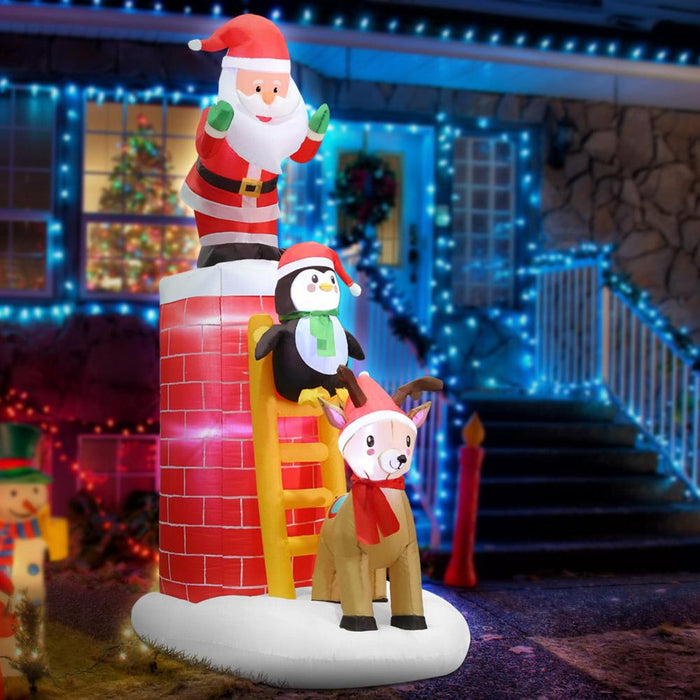 Bostin Life Jingle Jollys 2.4M Christmas Inflatable Santa On Chimney Decorations Outdoor Led