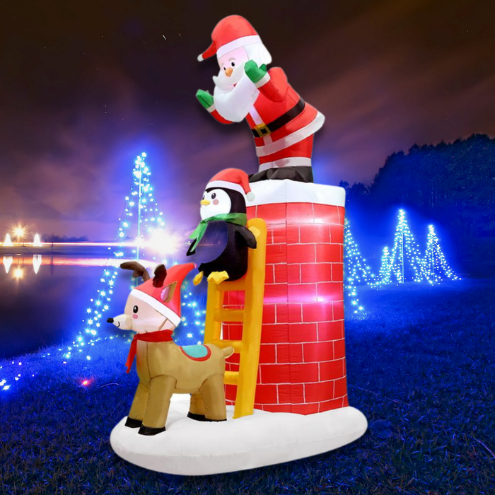 2.4M Christmas Inflatable LED Santa on Chimney