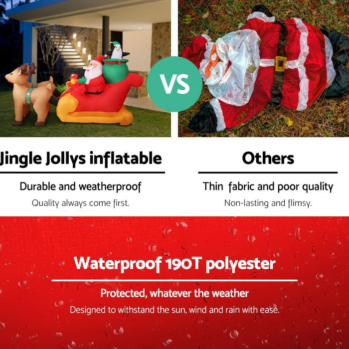Jingle Jollys 2.2M Christmas Inflatable Santa Sleigh Ride Reindeer Deer Decor Occasions >