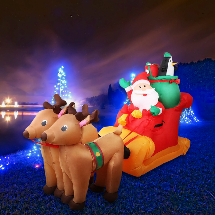 2.2M  Christmas Inflatable Santa Reindeer Sleigh Ride