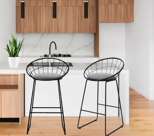 Bostin Life 2 X Nordic Bar Stools Metallic Stool Kitchen Fabric Grey Black Furniture > Dining