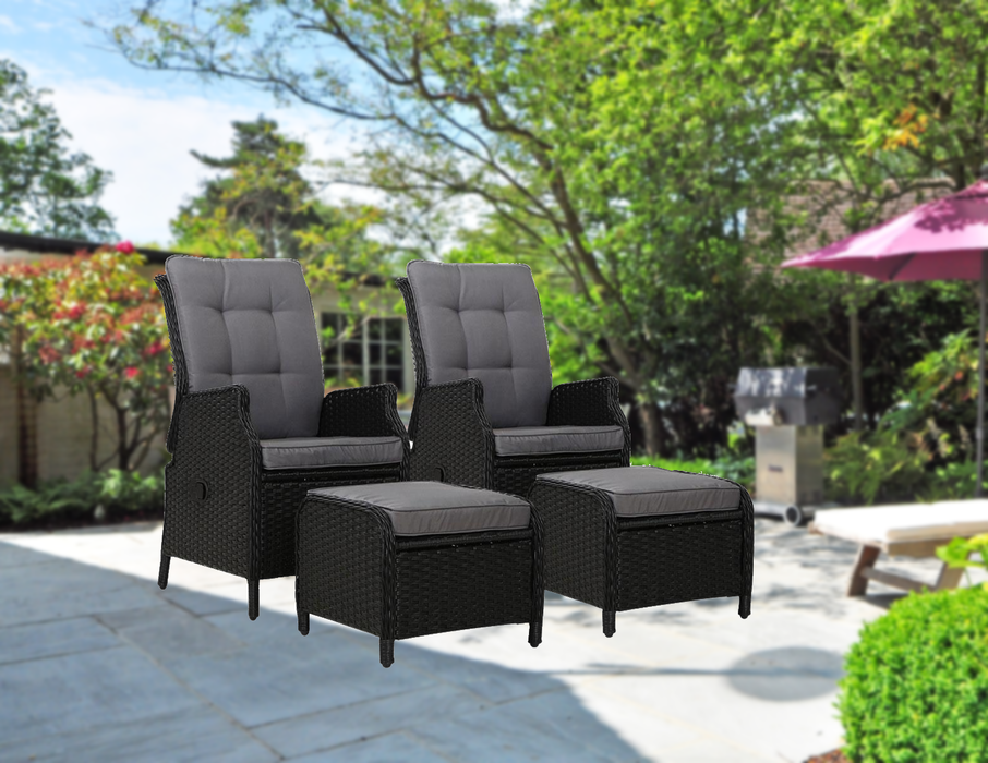 Bostin Life Recliner Chairs Sun Lounge Outdoor Setting Patio Furniture Wicker Sofa 2Pcs Dropshipzone
