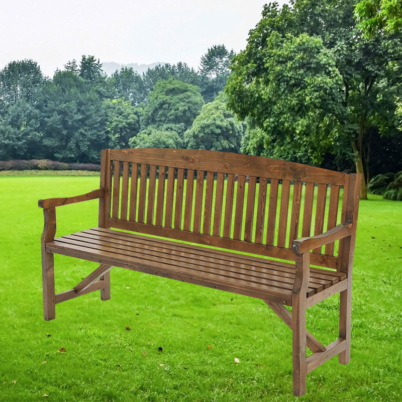 Gardeon Wooden Garden Bench Chair Natural Outdoor Furniture Décor Patio Deck 3 Seater >