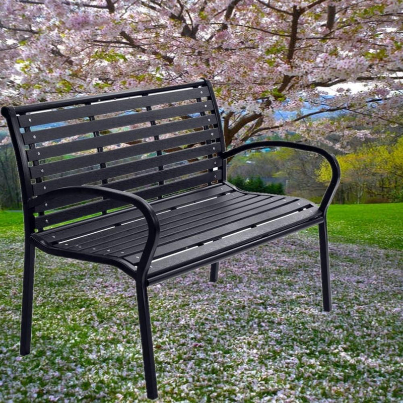 Bostin Life Gardeon Garden Bench Outdoor Furniture Chair Steel Lounge Backyard Patio Park Black
