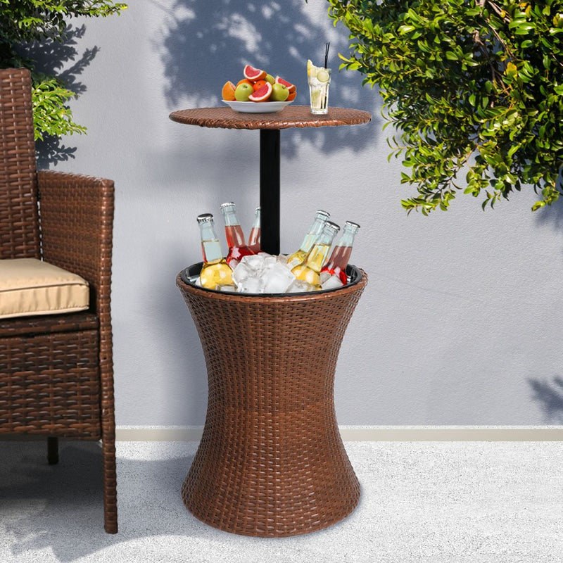 Bostin Life Ice Bucket Cooler Table Bar Outdoor Setting Furniture Patio Pool Storage Box - Brown