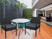 Bostin Life Outdoor Furniture Dining Chairs Wicker Garden Patio Cushion Black 3Pcs Sofa Set Tea