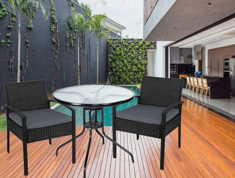 Bostin Life Outdoor Furniture Dining Chairs Wicker Garden Patio Cushion Black 3Pcs Sofa Set Tea
