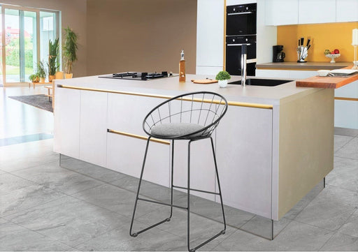 Bostin Life 2X Nordic Bar Stools Metallic Stool Kitchen Fabric Grey Black Dropshipzone