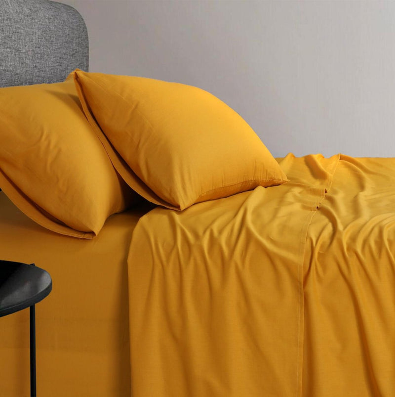 Linen 1200TC Organic Cotton Sheet Sets - Double Size Mustard
