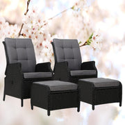Bostin Life Recliner Chairs Sun Lounge Outdoor Setting Patio Furniture Wicker Sofa 2Pcs Dropshipzone