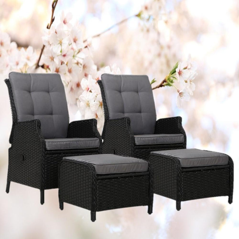 Bostin Life Recliner Chairs Sun Lounge Outdoor Setting Patio Furniture Wicker Sofa 2Pcs Dropshipzone