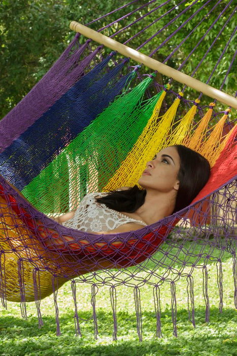 Bostin Life Resort Style Fringed Queen Size Hammock - Rainbow Home & Garden > Outdoor Living