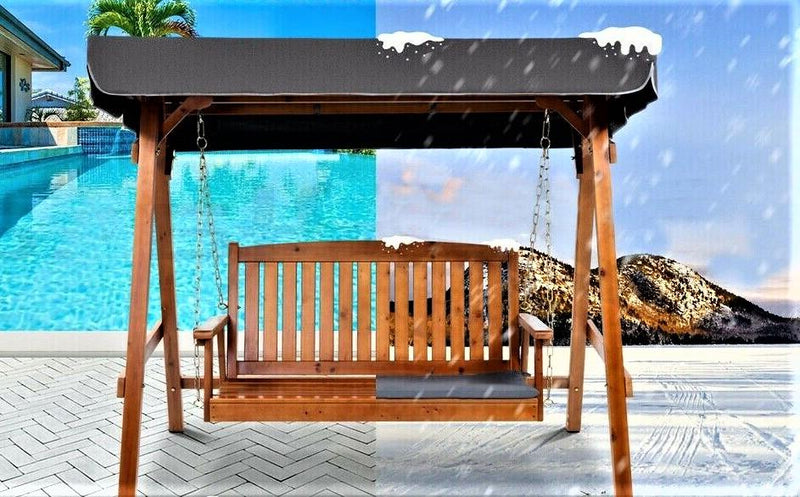 Bostin Life Swing Chair Wooden Garden Bench Canopy 2 Seater Outdoor Furniture Dropshipzone
