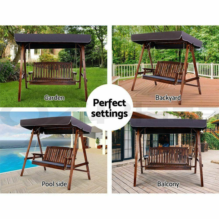 Bostin Life Outdoor Swing Chair Gardeon 2 Seater Garden Hanging Wooden Bench Furniture With Canopy