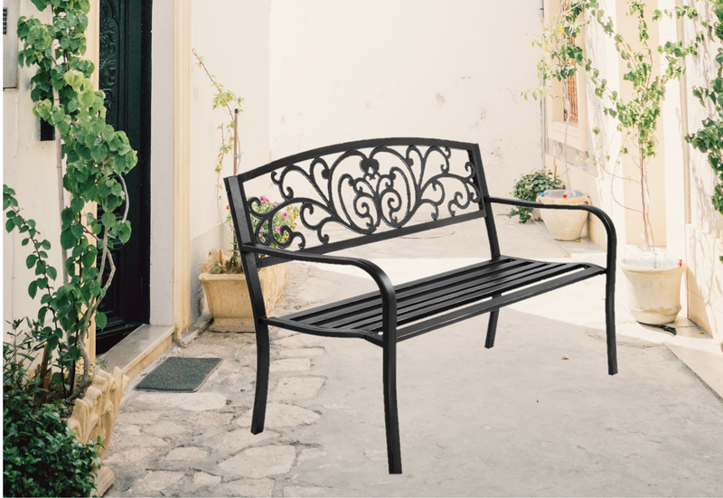 Bostin Life Garden Bench Seat Outdoor Chair Steel Iron Patio Furniture Lounge Porch Lounger Vintage